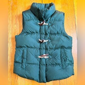 J. Crew Olive Green Down Puffer Vest with Toggles & Double Zippers